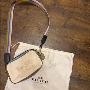 Coach Cream Bag with Pink and Blue Strap